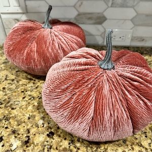 Large Stuffed Velvet Pumpkins - Set of 2 in Mauve